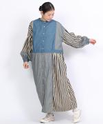デニム×ヒッコリーストライプ　2wayワンピース