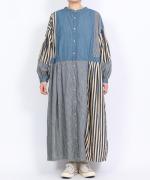 デニム×ヒッコリーストライプ　2wayワンピース