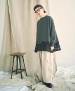 コットンリネン起毛ツイル　カーゴワイドパンツ