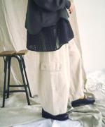 コットンリネン起毛ツイル　カーゴワイドパンツ