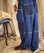 キナリヘリンボンオックス／10ozデニム　サロペット