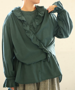 ふわふわコットン　フリルレイヤードブラウス