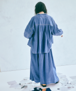 コットンリネンキャンバス/4.5ozコットンリネンデニム　フリルシャツ