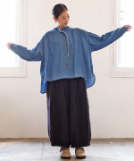 コットンリネンキャンバス/4.5ozコットンリネンデニム　フリルシャツ