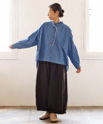 コットンリネンキャンバス/4.5ozコットンリネンデニム　フリルシャツ