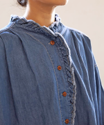 コットンリネンキャンバス/4.5ozコットンリネンデニム　フリルシャツ