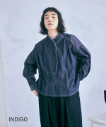 コットンリネンキャンバス/4.5ozコットンリネンデニム　フリルシャツ