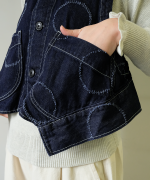 ドットカット刺繡デニム　ベスト