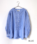 テンセルリネンストライプ　フリルブラウス