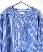 テンセルリネンストライプ　フリルブラウス