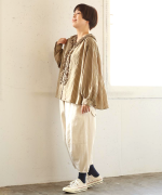 テンセルリネンストライプ　フリルブラウス