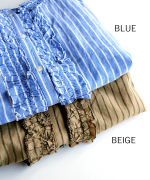 テンセルリネンストライプ　フリルブラウス