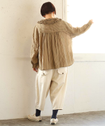 テンセルリネンストライプ　フリルブラウス