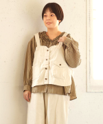 テンセルリネンストライプ　フリルブラウス