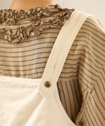 テンセルリネンストライプ　フリルブラウス