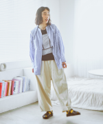 テンセルリネンストライプ　チュニックシャツ(スカーフ付き)