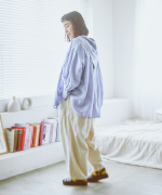 テンセルリネンストライプ　チュニックシャツ(スカーフ付き)