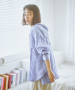 テンセルリネンストライプ　チュニックシャツ(スカーフ付き)