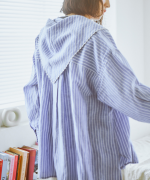 テンセルリネンストライプ　チュニックシャツ(スカーフ付き)