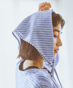 テンセルリネンストライプ　チュニックシャツ(スカーフ付き)