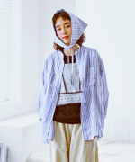 テンセルリネンストライプ　チュニックシャツ(スカーフ付き)