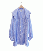 テンセルリネンストライプ　チュニックシャツ(スカーフ付き)