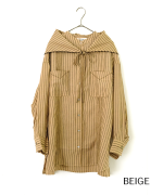 テンセルリネンストライプ　チュニックシャツ(スカーフ付き)