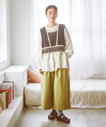 ジンバブエコットンツイル　8分丈ワイドパンツ