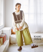 ジンバブエコットンツイル　8分丈ワイドパンツ