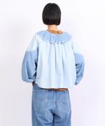 コットンリネンツイルキャンバス　フリルカラーブラウス