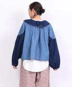 コットンリネンツイルキャンバス　フリルカラーブラウス