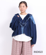 コットンリネンツイルキャンバス　フリルカラーブラウス