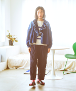 コットンリネンツイルキャンバス　フリルカラーブラウス