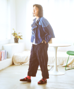 コットンリネンツイルキャンバス　フリルカラーブラウス