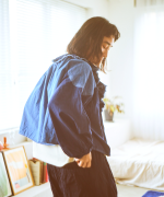 コットンリネンツイルキャンバス　フリルカラーブラウス