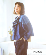 コットンリネンツイルキャンバス　フリルカラーブラウス