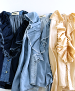 コットンリネンツイルキャンバス　フリルカラーブラウス