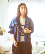 コットンリネンツイルキャンバス　フリルカラーブラウス