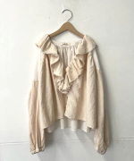 コットンリネンツイルキャンバス　フリルカラーブラウス