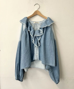 コットンリネンツイルキャンバス　フリルカラーブラウス