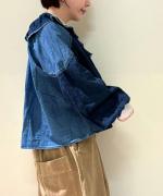 コットンリネンツイルキャンバス　フリルカラーブラウス