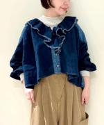 コットンリネンツイルキャンバス　フリルカラーブラウス