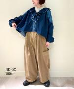 コットンリネンツイルキャンバス　フリルカラーブラウス