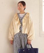 コットンリネンツイルキャンバス　フリルカラーブラウス