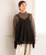 コットンリネンキャンバス×バテンレース　2wayキャミソール