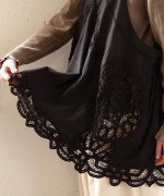 コットンリネンキャンバス×バテンレース　2wayキャミソール