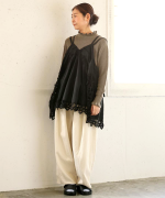 コットンリネンキャンバス×バテンレース　2wayキャミソール