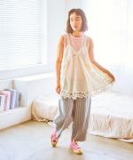 コットンリネンキャンバス×バテンレース　2wayキャミソール