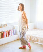 コットンリネンキャンバス×バテンレース　2wayキャミソール