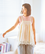 コットンリネンキャンバス×バテンレース　2wayキャミソール